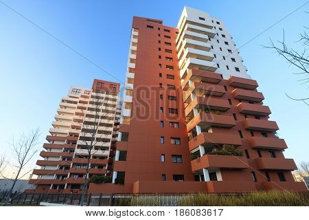 MILAN ITALY - FEBRUARY 15 2017: Milan (Lombardy Italy): modern residential buildings near via Principe Eugenio