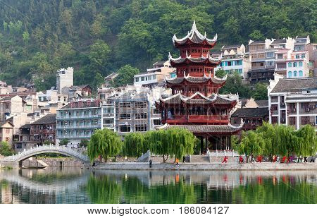 Zhenyuan Ancient Town On Wuyang River In Guizhou Province, China