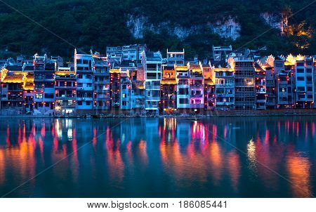 Zhenyuan Ancient Town On Wuyang River In Guizhou Province, China