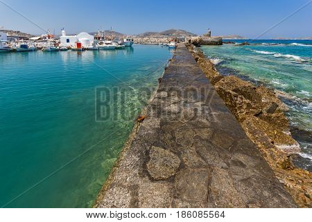 Venetian fortress and small port in Naoussa town, Paros island, Cyclades, Greece