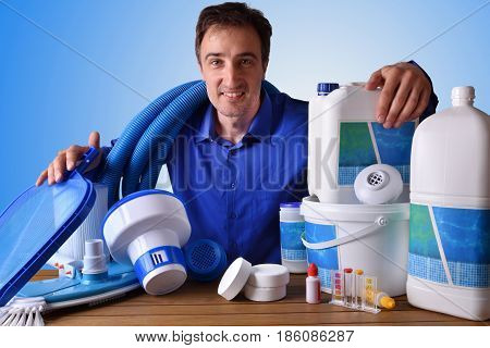 Swimming Pool Maintenance Commercial With Blue Background