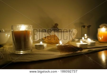 Candles on the altar, selective focus on candle