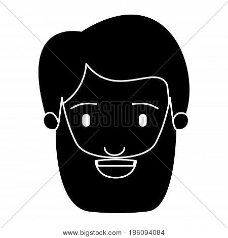 silhouette black front view face man with beard and moustache vector illustration