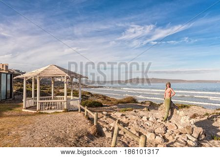 LANGEBAAN SOUTH AFRICA - APRIL 1 2017: A mermaid and a gazebo at Boesmanland Plaaskombuis a restaurant at Mykonos in Langebaan a town on the Atlantic Coast of the Western Cape Province