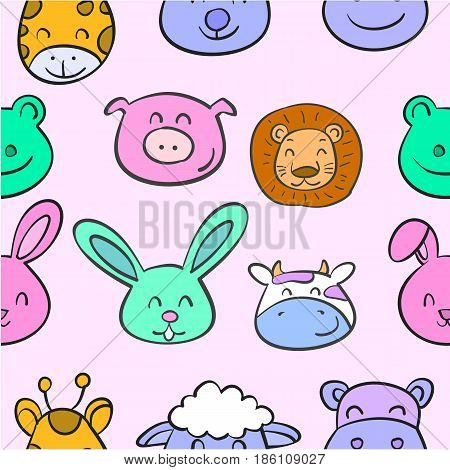 Collection stock animal head various doodles vector art