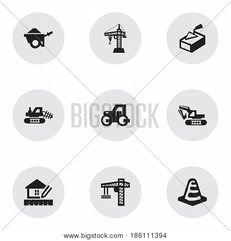 Set Of 9 Editable Structure Icons. Includes Symbols Such As Notice Object, Home Scheduling, Mule And More. Can Be Used For Web, Mobile, UI And Infographic Design.