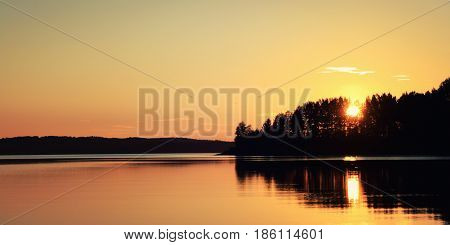 Sunset. Kenozero Lake. Wide Photo. Russian North.