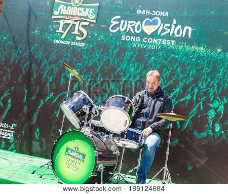 Kyiv, Ukraine - May 12h, 2017: The central fan zone of Eurovision 2017 in Kiev. Guests and residents of the capital are happy and celebrating