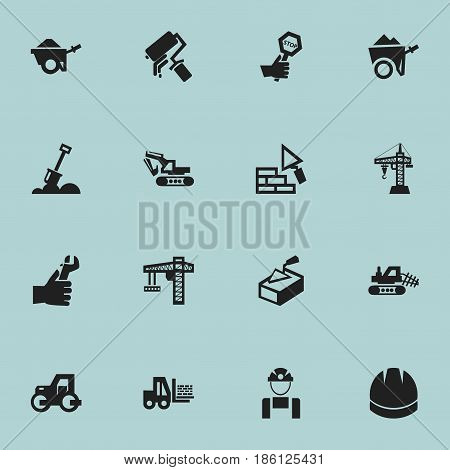 Set Of 16 Editable Construction Icons. Includes Symbols Such As Facing, Endurance, Truck And More. Can Be Used For Web, Mobile, UI And Infographic Design.