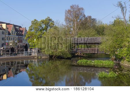 The river Naab in Schwandorf Bavaria on a sunny day in spring