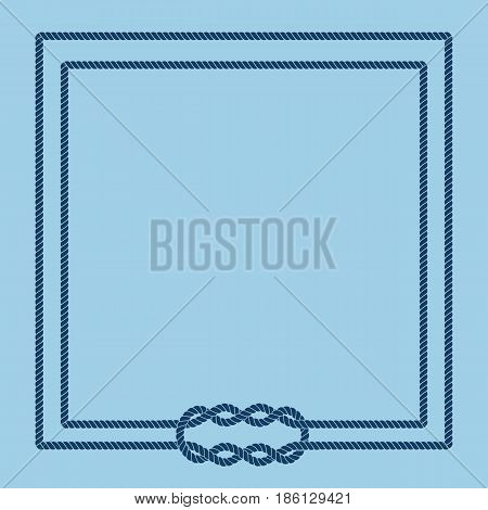 Sailor rope knot picture frame. Blank poster template with nautical border. Graphic design element. Wedding invitation, baby shower, birthday card, scrapbooking. Vector illustration.