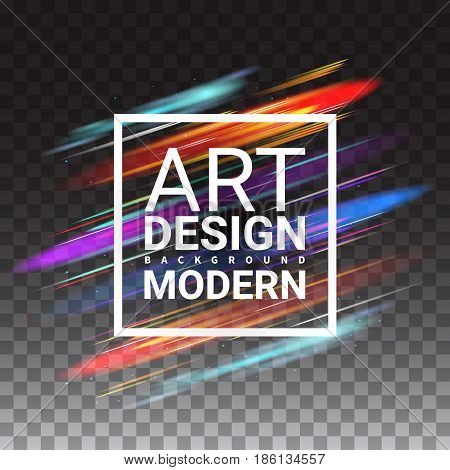 Modern Art Graphics. Dynamic Stylish Light. Invitations Gift Card brochures TTemplate Cover Print Web Banner Frame for Text. Effect Realistic Elements. Vector Illustration Transparent Background.