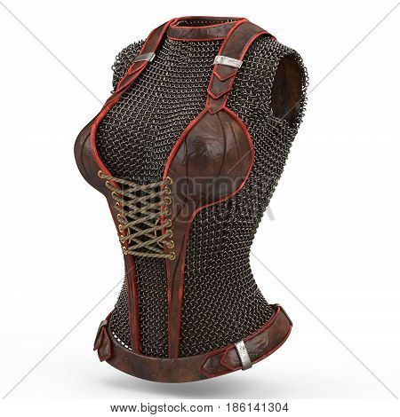 Female chain armor made of metal on isolated white background.