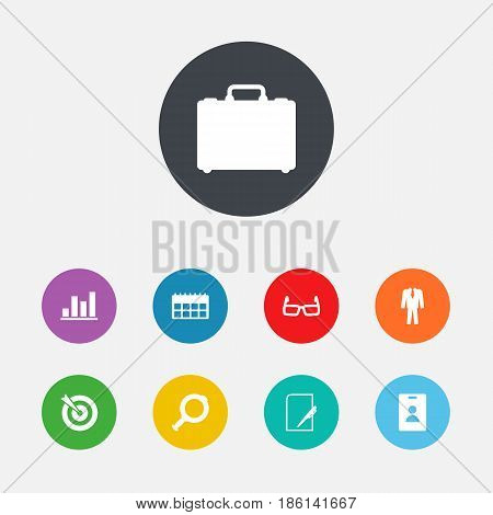 Set Of 9 Business Icons Set.Collection Of Pen, Loupe, Id Card And Other Elements.