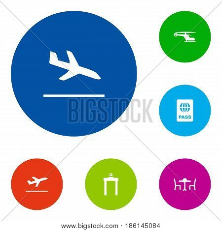 Set Of 6 Land Icons Set.Collection Of Letdown, Passport, Restaurant And Other Elements.