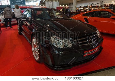 STUTTGART GERMANY - MARCH 02 2017: Mid-size luxury sports car Mercedes-Benz CLK63 AMG Black Series 2007. Europe's greatest classic car exhibition 