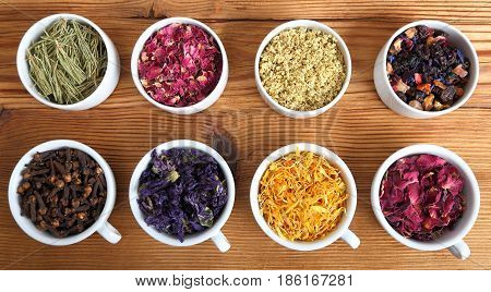 Rose petals and marigold and other herbs for aromatherapy herbal medicine.
