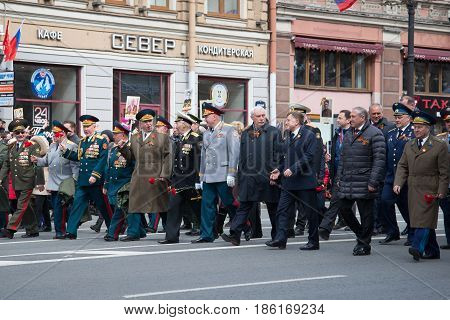 ST. PETERSBURG, RUSSIA - MAY 09, 2017: The governor of St. Petersburg Georgy Sergeyevich Poltavchenko participates in the celebration of the Victory Day