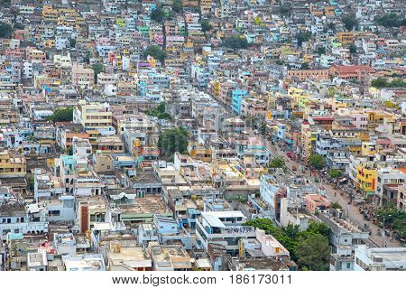 Aerial view of Vijayawada city in India, August 29,2012 in Vijayawada, India.The Andhra Pradesh state government would make a new capital city for the truncated state in the areas around Vijayawada