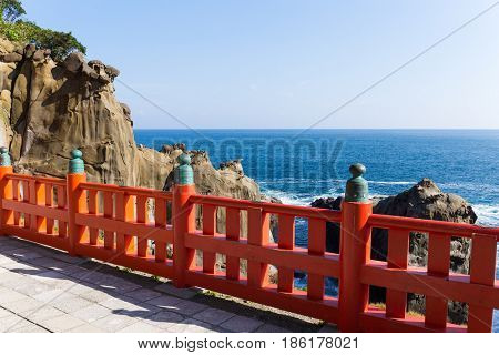 Aoshima Shrine and coastline in Japan