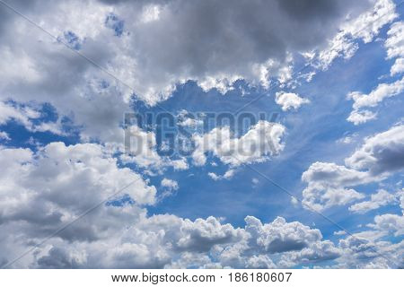 View on beautiful white clouds in a blue sky. Clouds and Skies in the Morning. 
The Sun behind Clouds. Fresh Air. Cloudy Weather. Cloud Formations. White Clouds