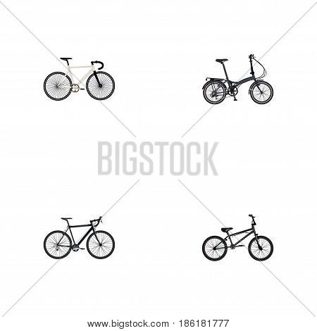 Realistic Road Velocity, Extreme Biking, Folding Sport-Cycle And Other Vector Elements. Set Of Lifestyle Realistic Symbols Also Includes Track, Cyclocross, Extreme Objects.