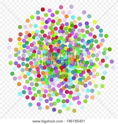 Multicolored paper confetti. Realistic holiday festive carnival wedding decorations background polka dots. Colored scattered small round confetti. Colorful elements decoration celebration.