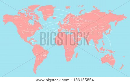 World map illustration infographics with links and random numbers. Vector illustration.