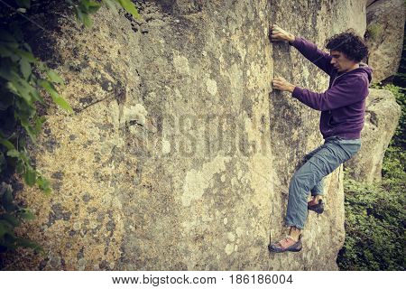 Climber to climb a big wall.Sport and healthy lifestyle concept.