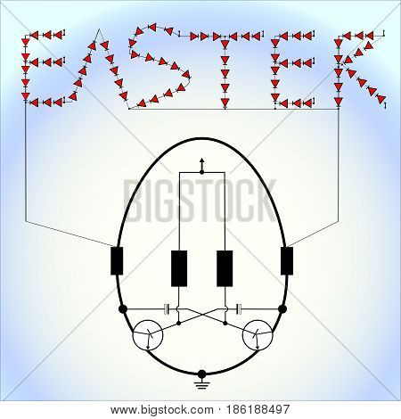 Red LED flashing light circuit Easter egg with blue tone background. Vector. Illustration. graphic design.