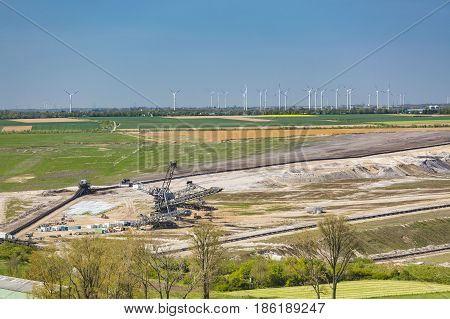Refilled Pit Mine And Wind Turbines