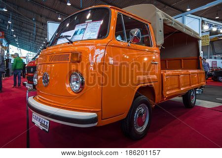 STUTTGART GERMANY - MARCH 02 2017: Light commercial vehicle Volkswagen Transporter T2 (regular cab) 1978. Europe's greatest classic car exhibition 
