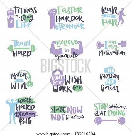 Vector design hand drawn element for motivational sport poster banner gyms crossfit trainings motivation text lettering. Work positive motivate concept message typographic workout lifestyle.