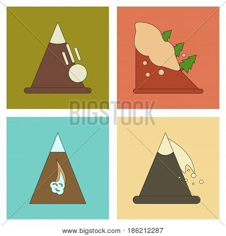 assembly of flat icons mountains snow avalanche