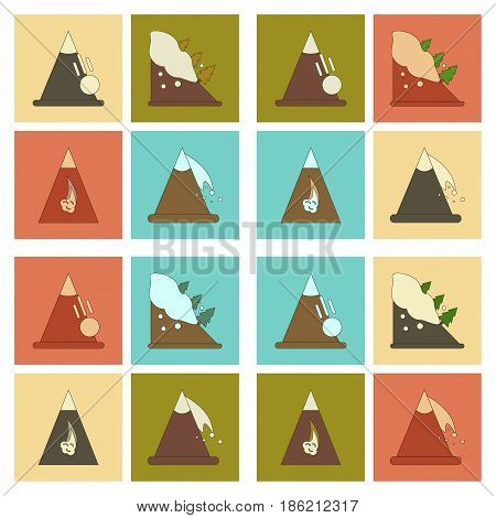 assembly of flat icons mountains snow avalanche