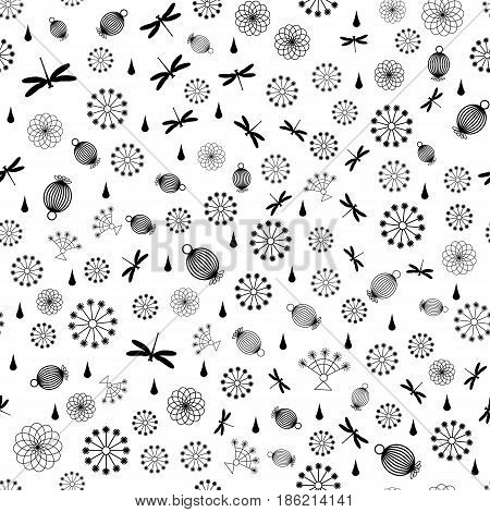 seamless vector background with stylized grass in black and white