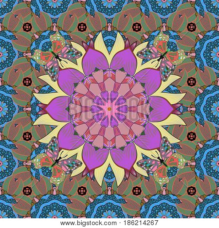 Mandala On Black Background. Geometric Circle Element In Glod Colors. Spiritual And Ritual Symbol Of