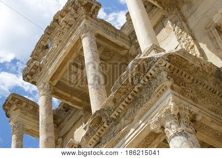 The ruins of the ancient antique city of Ephesus the library building of Celsus
