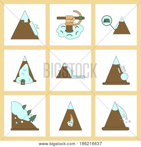 assembly of flat icons mountains snow avalanche