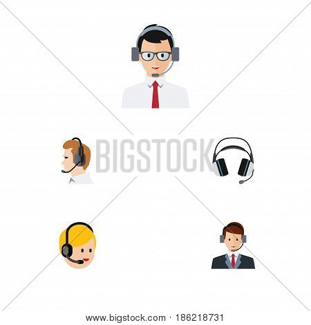 Flat Telemarketing Set Of Help, Earphone, Telemarketing And Other Vector Objects. Also Includes Online, Earphone, Secretary Elements.