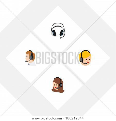 Flat Telemarketing Set Of Service, Telemarketing, Earphone And Other Vector Objects. Also Includes Headset, Headphone, Call Elements.