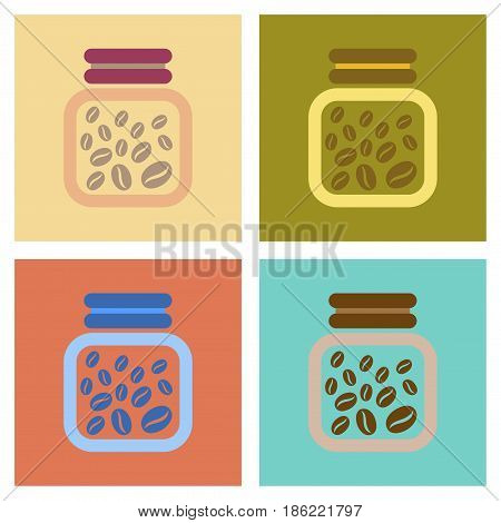 assembly of flat icons coffee jar of beans