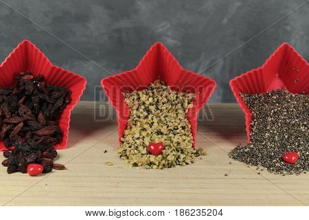 Chia seeds ,hemp seeds and goji berries