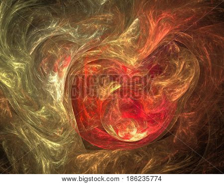 An abstract computer generated modern fractal design on dark background. Burning heart