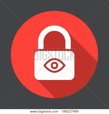 Privacy protection Lock with eye flat icon. Round colorful button circular vector sign with long shadow effect. Flat style design
