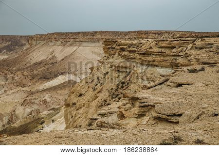 The break at the edge of the plateau of Ustyurt, cliffs, chinks, Kazakhstan