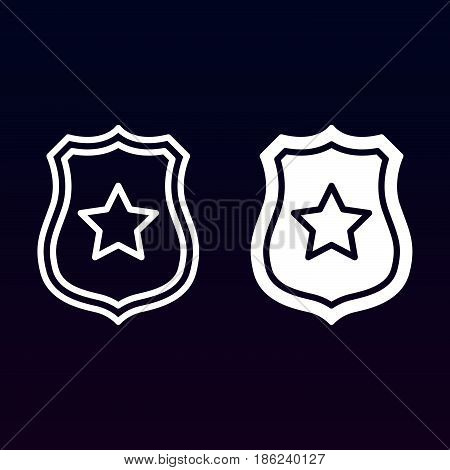 Public safety Sheriff badge with star line and solid icon outline and filled vector sign linear and full pictogram isolated on white. Symbol logo illustration