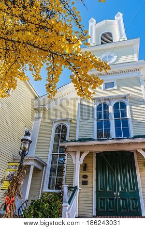 ALLENTOWN NEW JERSEY - NOVEMBER 5: The historic former church now the Allentown Public Library on November 5 2016 in Allentown NJ.