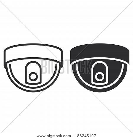 Dome camera line and solid icon outline and filled vector sign linear and full pictogram isolated on white. Surveillance symbol logo illustration
