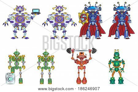 Robots androids transformers a selection of multicolored machines of artificial intelligence